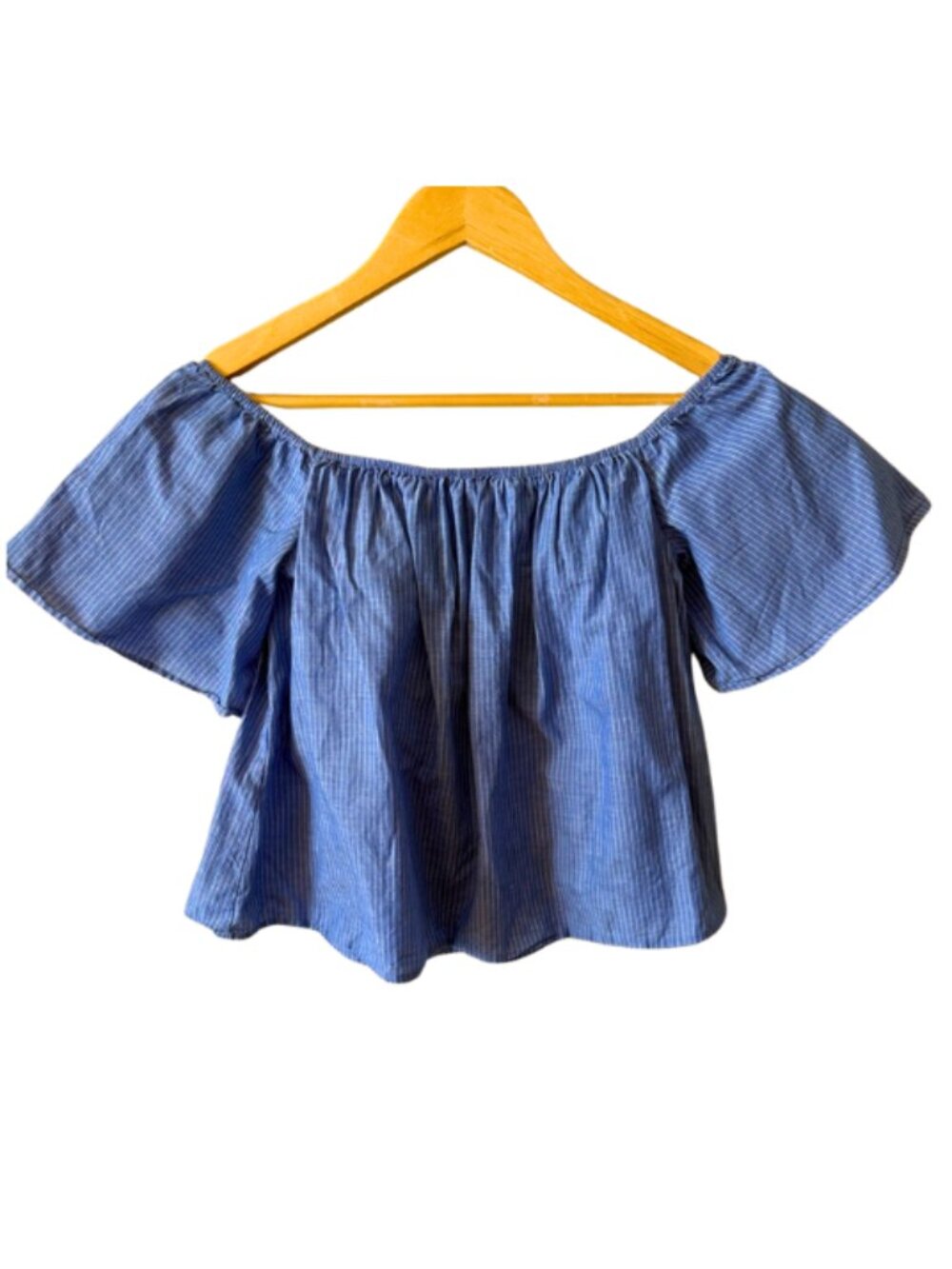 Express Off Shoulder Top Blue Stripe Crop Blouse Womens Small Summer